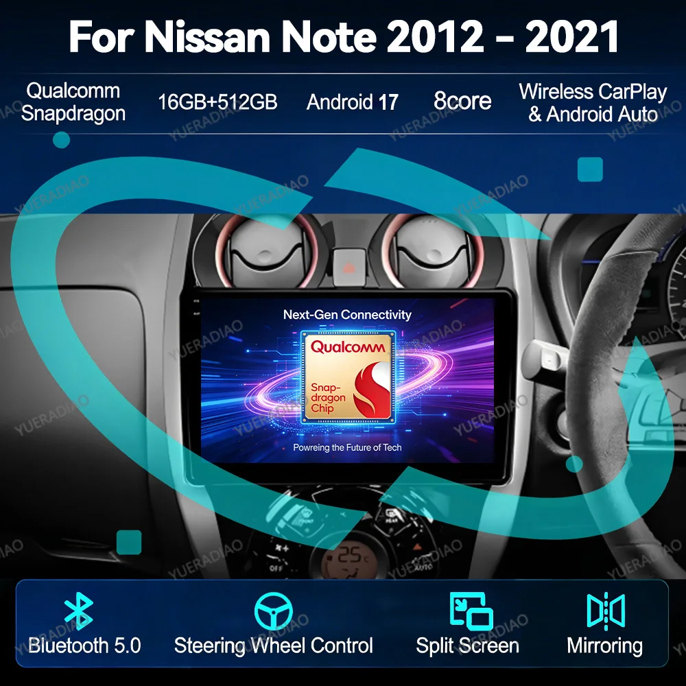 Android 17 Car Radio For Nissan Note 2 E12 2012 - 2021 BT QLED 4G LTE 5G WIFI GPS NAVI Multimedia Stereo Video Player Head Unit