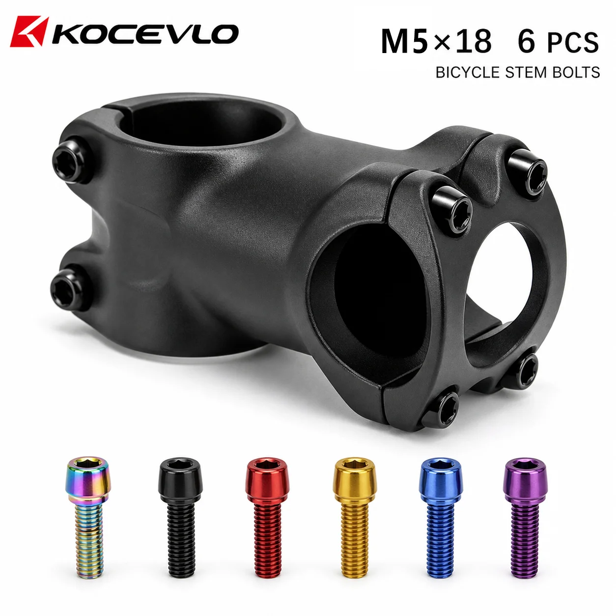 KOCEVLO 6pcs/set M5*18mm MTB Stem Screws Bicycle Handlebar Bolts Colorful Stainless Steel Bike Stem Riser Screw