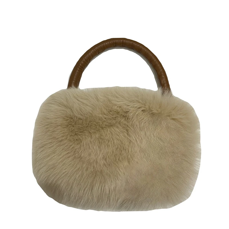 Pearl Chain Embellished Winter Fur Bag Ladies Imported Fox Fur Fashion Shoulder Bag Soft Handle Design Fur Handbag