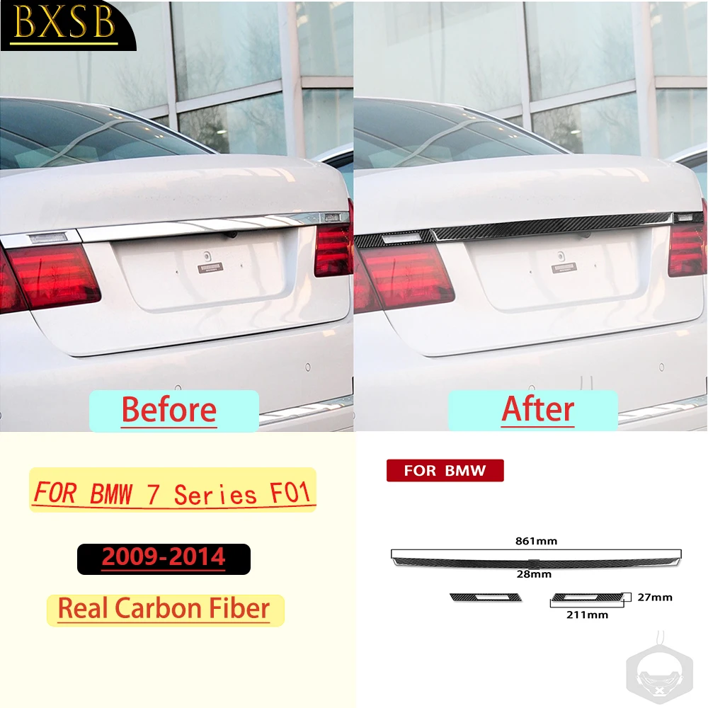 Real Soft Carbon Fiber For BMW 7 Series F01 2009-2014 Car Rear Trunk Panel Trim Customizable Car Stickers Interior Accessories