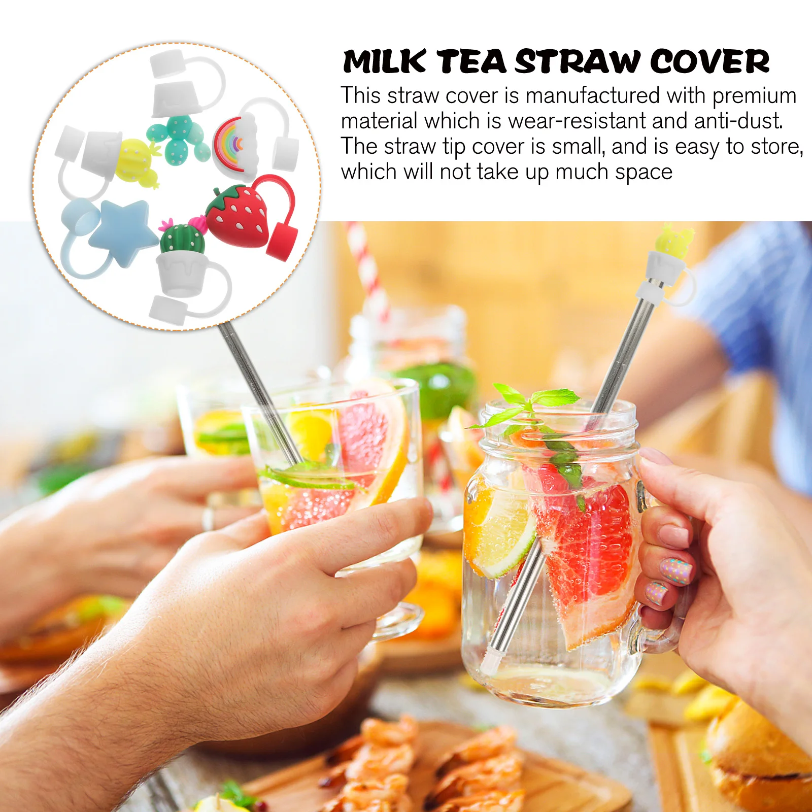 

6 Pcs Covers 12mm Diameter Rainbow Cactus Protective Reusable Drinking Straw Tips Covers Silicone Durability Straw Cap