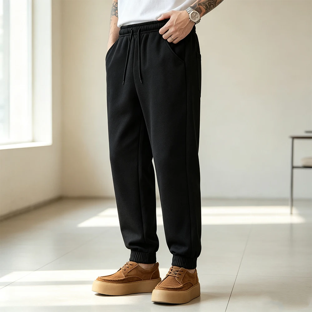 Men's Sweatpants Black Fleece Lined Long Trousers with Elastic Waist Drawstring Side Pockets Outdoor Daily Casual Athletic Pants