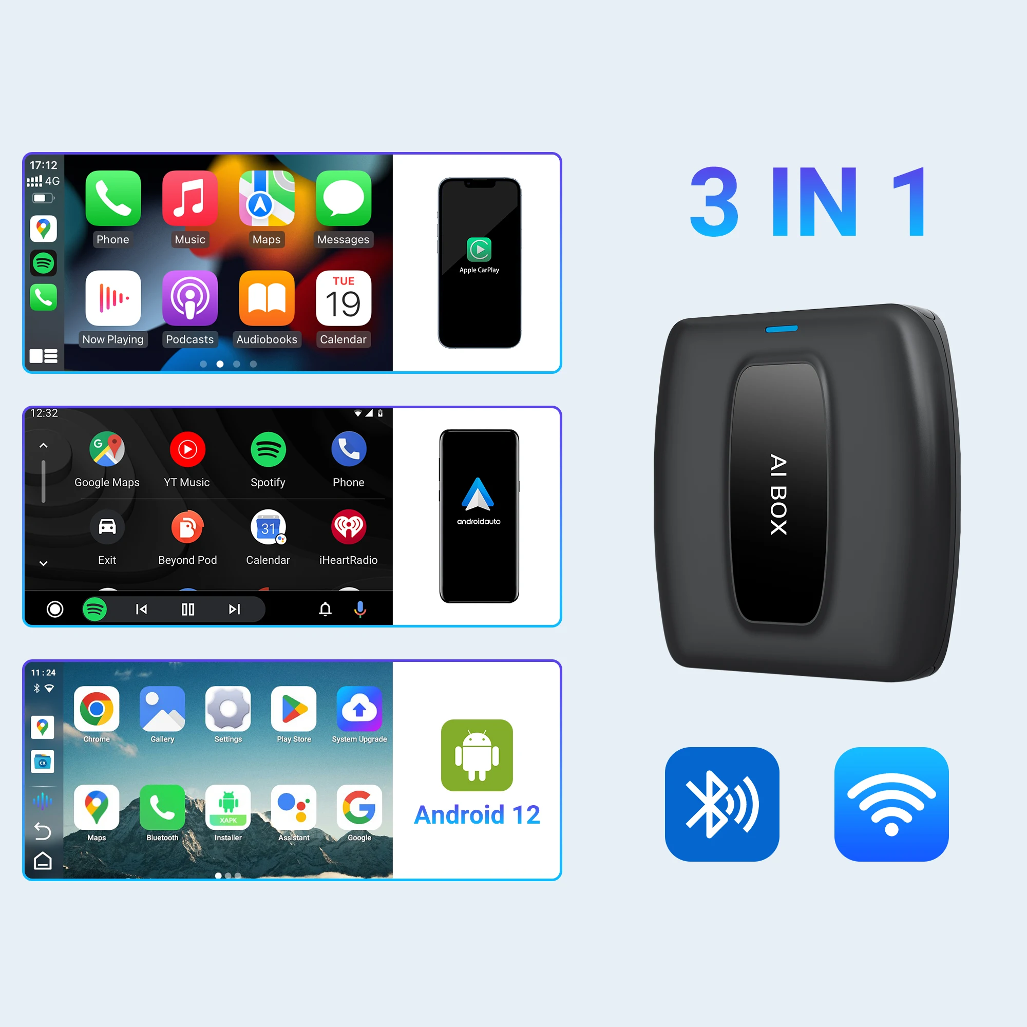 2024 CarPlay AI TV Box Android Smart AI Box Wireless Car Play Android Auto Adapter for Netflix YouTube Car Accessories