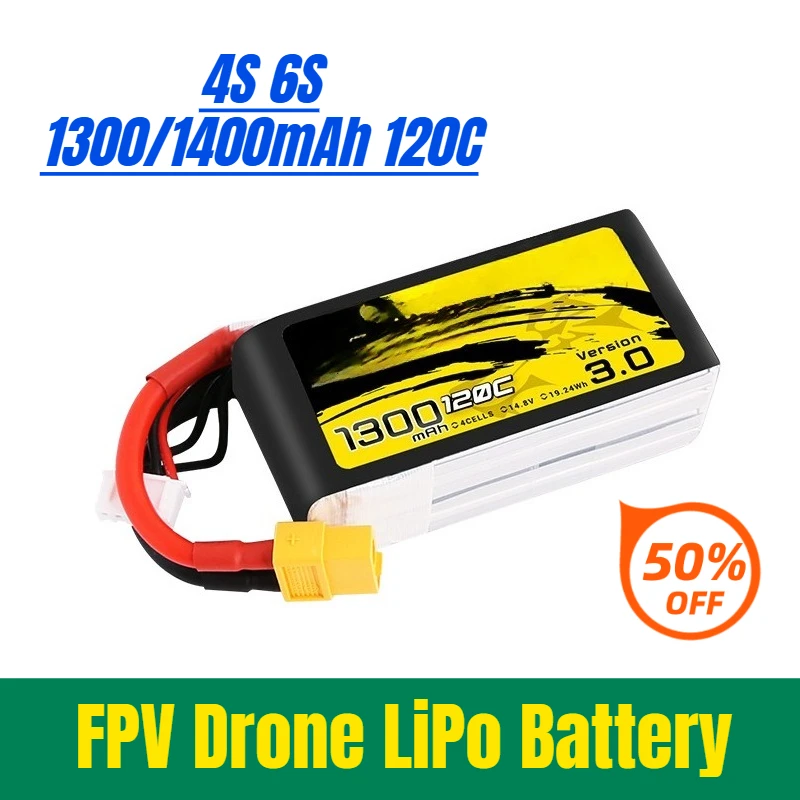 

4S 6S 1300/1400mAh 120C FPV Drone LiPo Battery