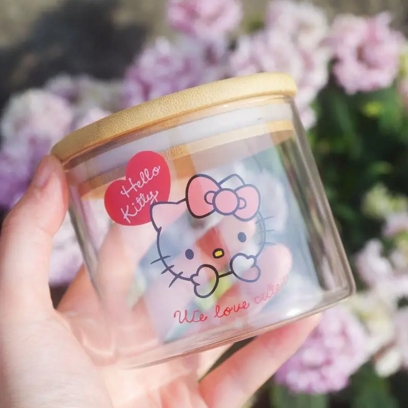 Kawaii Sanrio Hello Kitty Sealed Can Cartoon Cute Large Capacity Household Dried Fruits Tea Glass Sealed Jar Kitchen Supplies