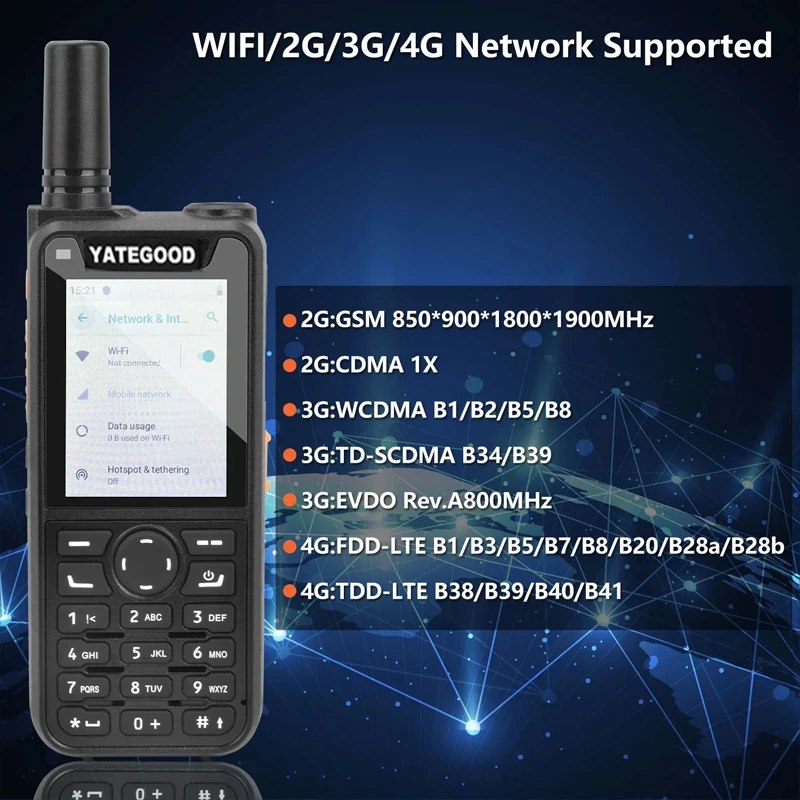YATEGOOD G6 Zello  wireless remote control walkie talkie SIMcard 4G 3G Android Bluetooth mobile phone PTT Wifi GPS global 8