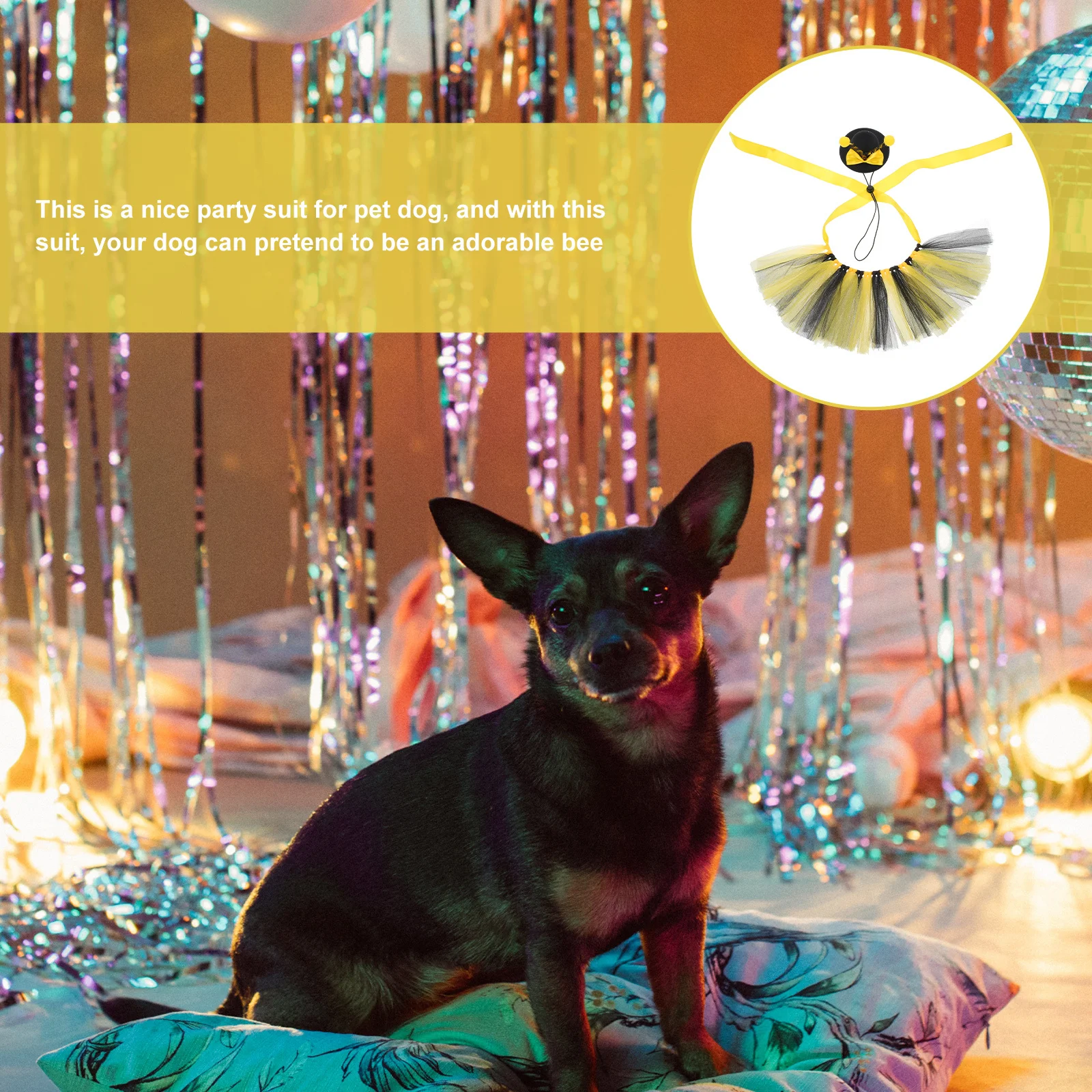 

1Set Pet Dog Clothing Party Costume Bee Skirt Hat Kit Small Dog Outfit Breathable Comfortable Pet Cosplay Clothing