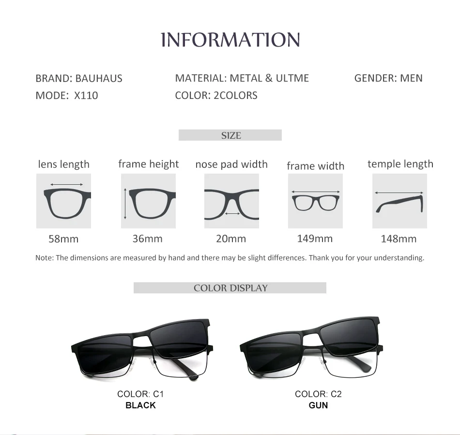 X110 Metall 2 in 1 neuen Stil Magnet clip auf Brille Rahmen polarisierte Sonnenbrille für Männer optische Computer brille uv400 – Detail 2