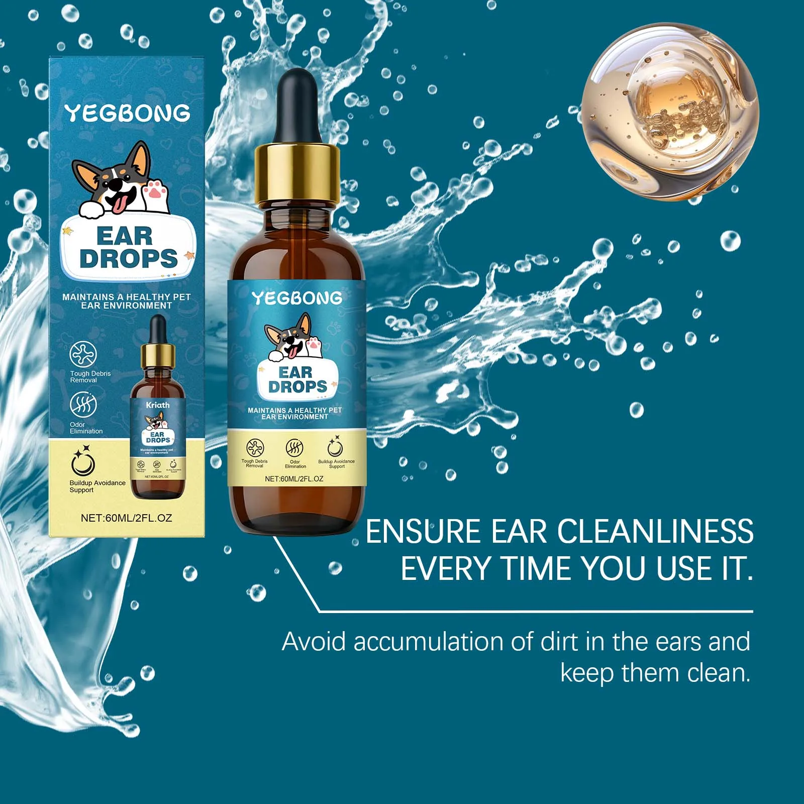 Yegbong 60ml Dog Ear Care Drops Gentle Pet Ear Cleaning Nourishing Ingredients for Healthy Ear Maintenance