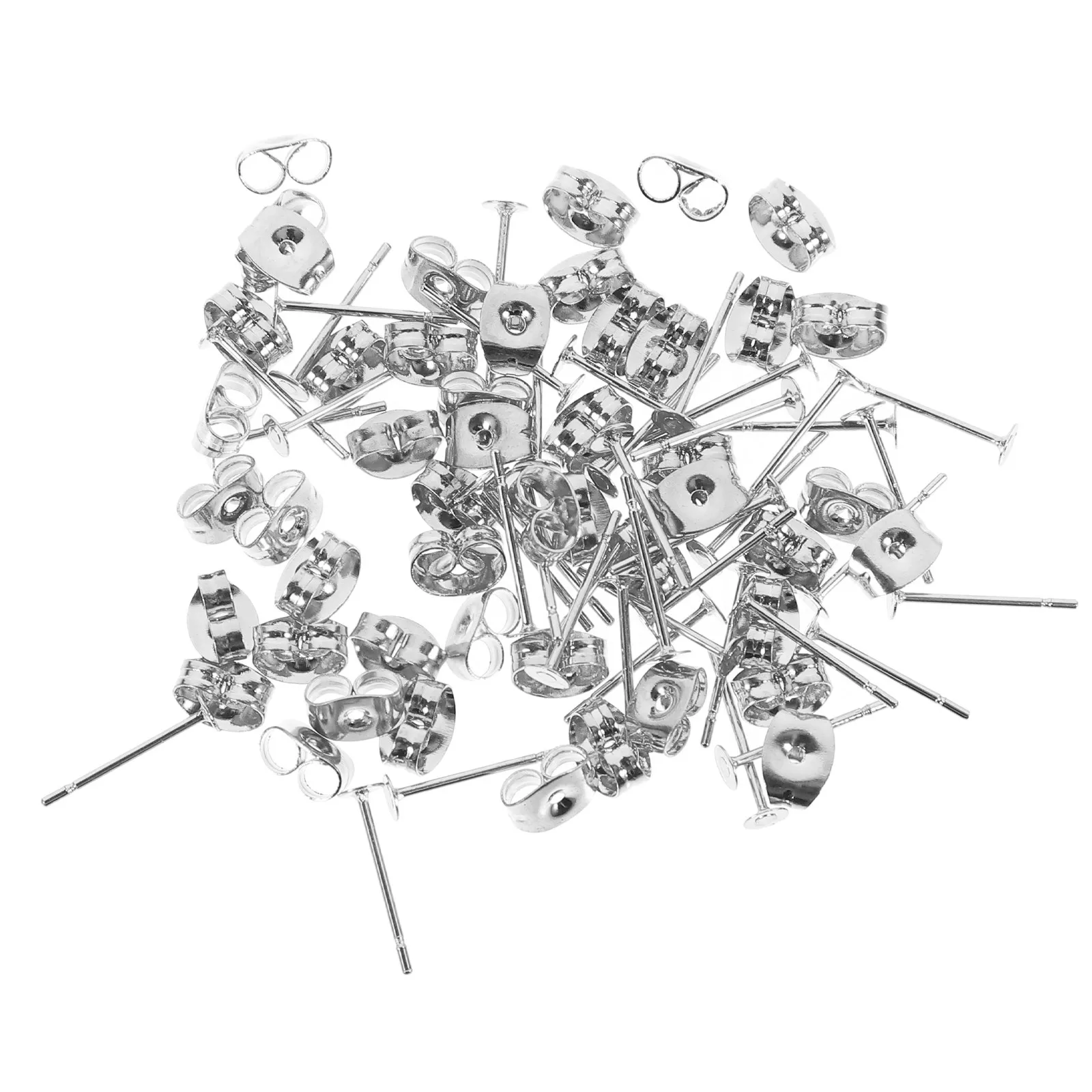 50Pcs Stainless Steel Earring Posts and Backs for Jewelry Making DIY Earring Studs Craft Supplies Flat Head Ear Finding Kit