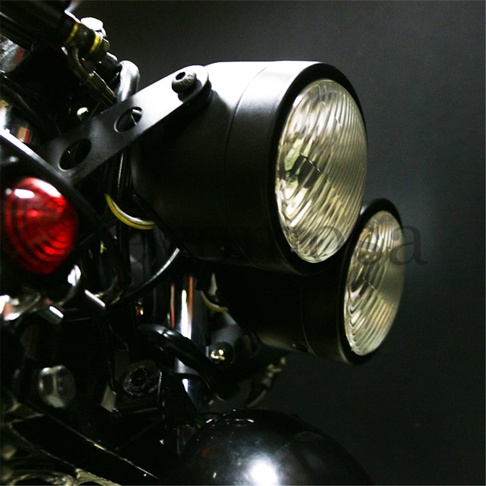 Универсальная двойная фара H4 для мотоцикла, двойная двойная лампа для Harley Softail Dyna Fat Boy FLSTF Cafe Racer Chopper Custom Bobber