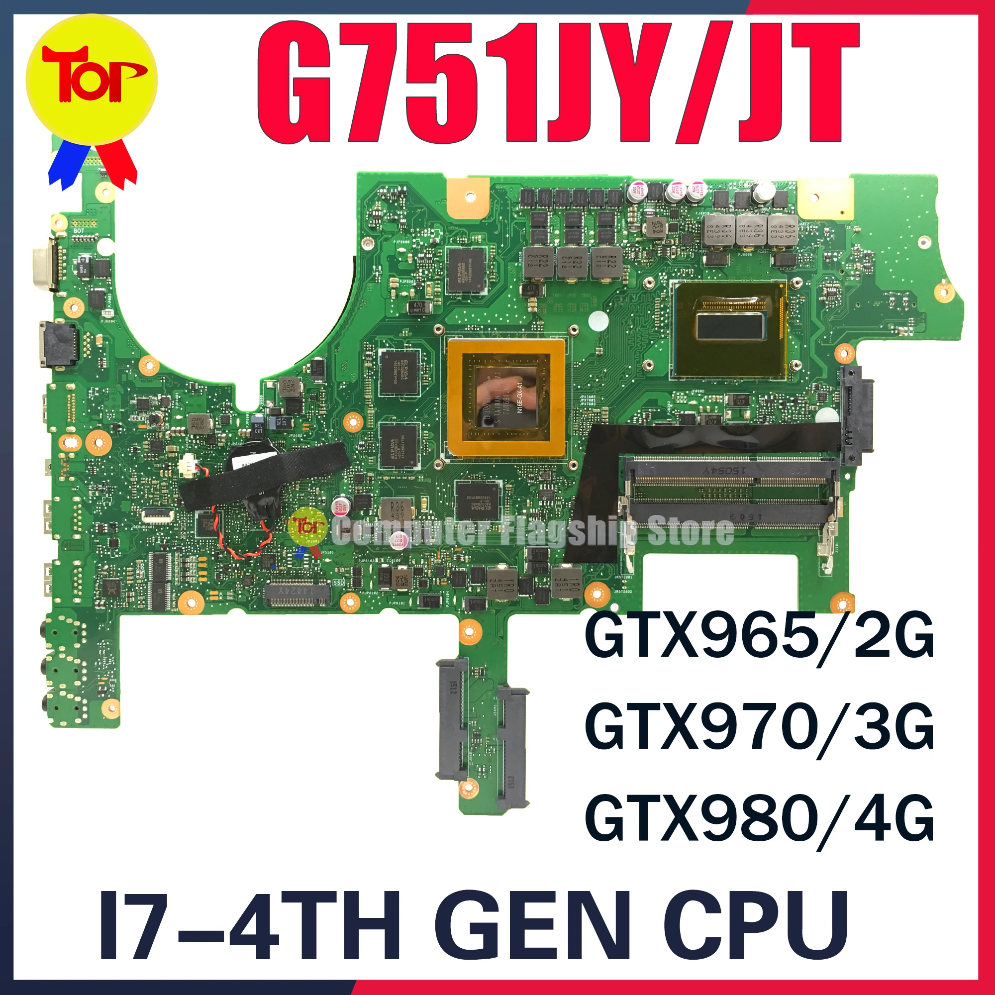 KEFU G751JY Laptop Motherboard For ASUS ROG G751 G751LT G751JL G751J Mainboard I7-4TH GEN CPU GTX980M GTX970 GTX965 100% Working