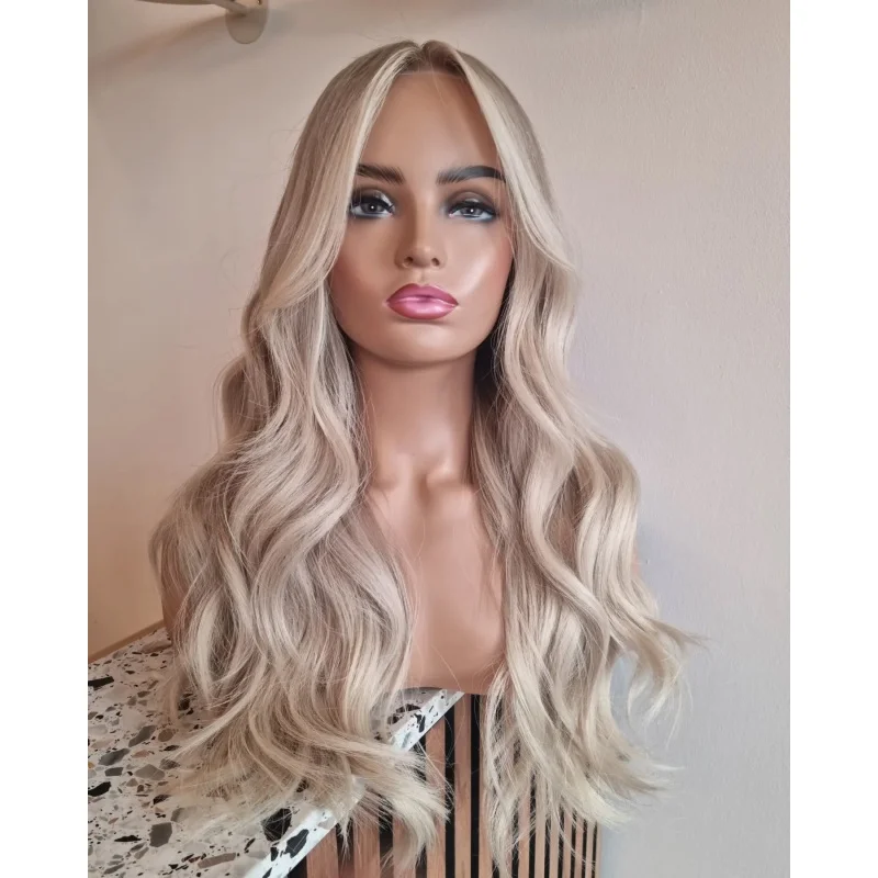 

Light Weight Pre Plucked 24Inch for Women Ready to Wear Glueless Wig Small Cap Ash Blonde Synthetic Lace Front Wig Body Wave wig