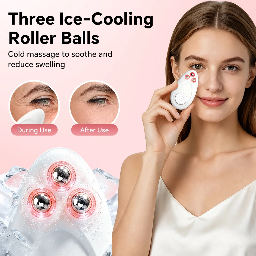 Electric Eye Roller Massager with 3 Cooling Balls Skin-Sensor Vibration Facial Beauty Instrument Eye Lifting Sculpting Tool