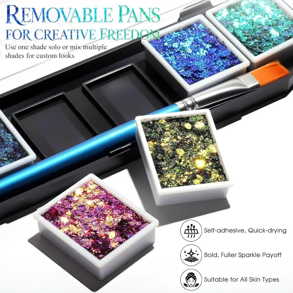 Lightweight Glitter Palette Quick Drying Removable Pans Color Shifting Glitter Multicolor Long Lasting Hair Glitter