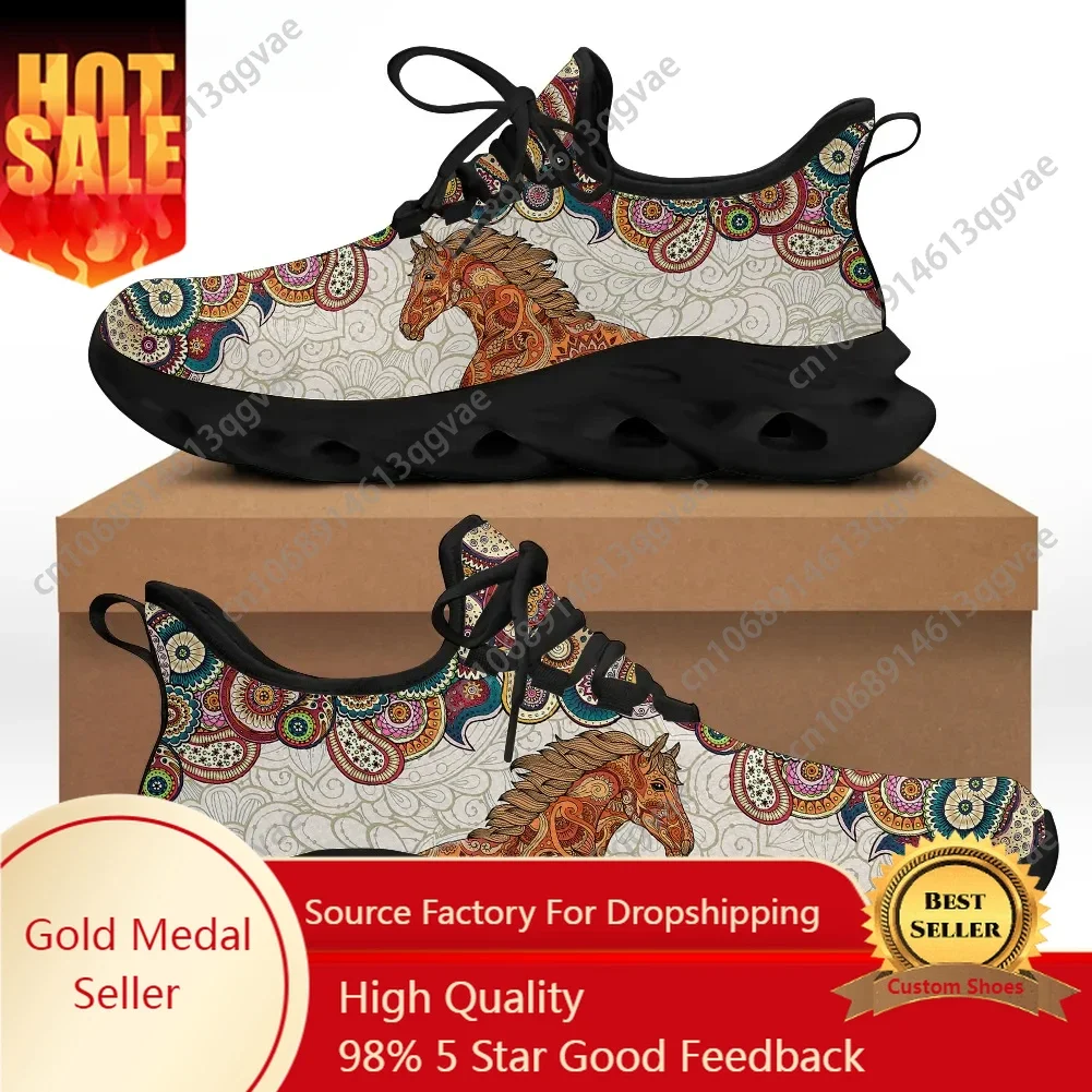 

Mandala Horse Tribal Women Mesh Swing Shoes Breathable Lace Up Platform Sneakers For Female Comfortable Footwear New
