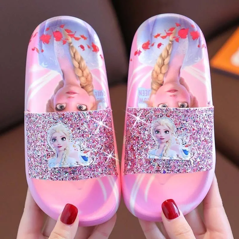 

Disneys Bling Slippers Girls Bathrooms Cartoon Frozen Princess Elsa Sandals Summer Beach Children's Home Floor Shoes Kids Gifts