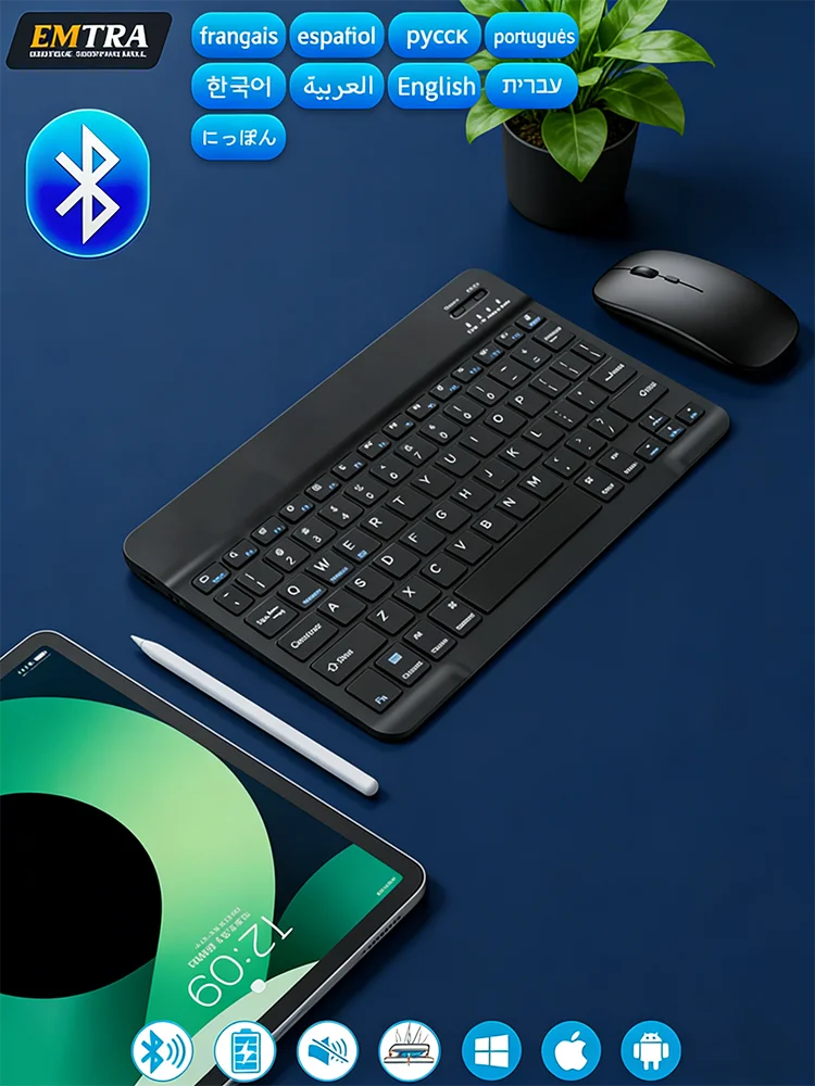 Spanische/Deutsche Bluetooth-Tastatur, 10 Zoll, für iPad Air Pro, kabellose, wiederaufladbare Tastatur für Telefon, Tablet, Laptop, universell
