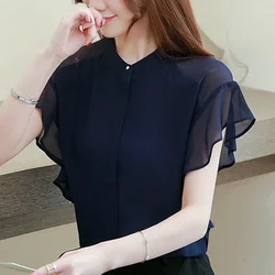 Women's Summer Blouses 2024 Short Sleeve Women Shirts Chiffon Blouse Chemisier Femme Womens Tops And Blouses Camisas Mujer B318