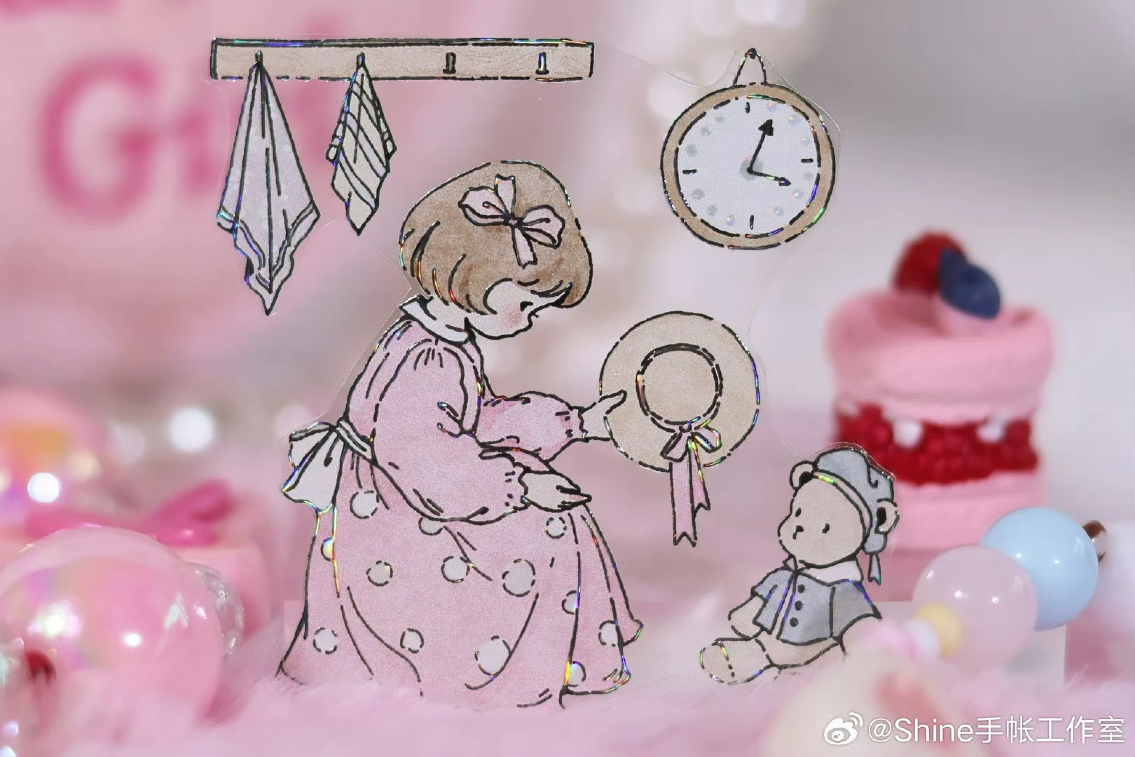 Bear Time Washi Tape PET Shine - ملصقات مجمعة بيضاء لطيفة للفتيات من أجل Deco Craft