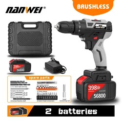 NANWEI 2020 Impact Cordless Drill Brushless Cordless Drill Impact Electric Drill Power Tools Hammer Drill