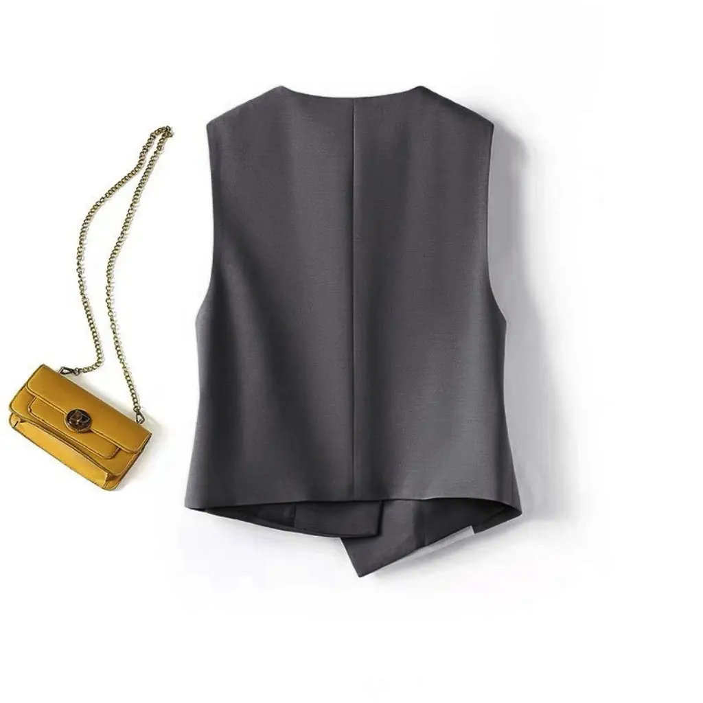 

Women's Gray Suit Vest Sleeveless Classy Elegant Waistcoat Layered Short Spring New