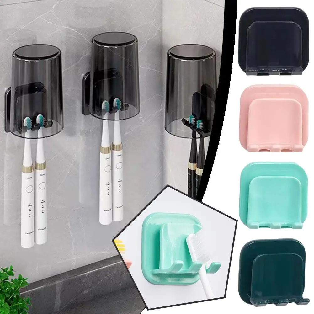 Toothbrush Cup Holder Wall Mount Dustproof Self-adhesive Shaver Storage Towel Home Bathroom Rack Accessories Toothbrush Y8K3