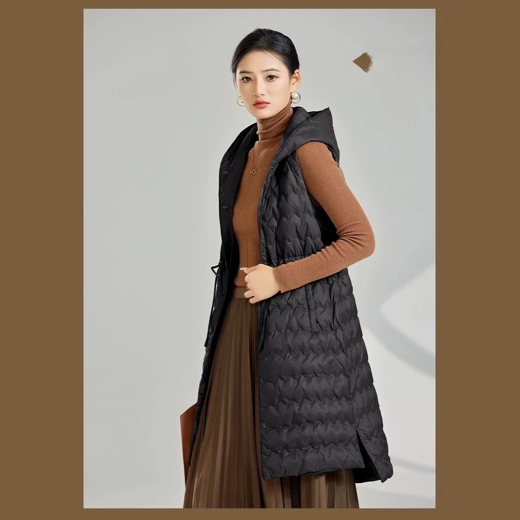 Women's Lightweight Cotton Vest New Style Belted Mid-Length Hooded Jacket Inner  Tank Top Fashionable Casual Wear