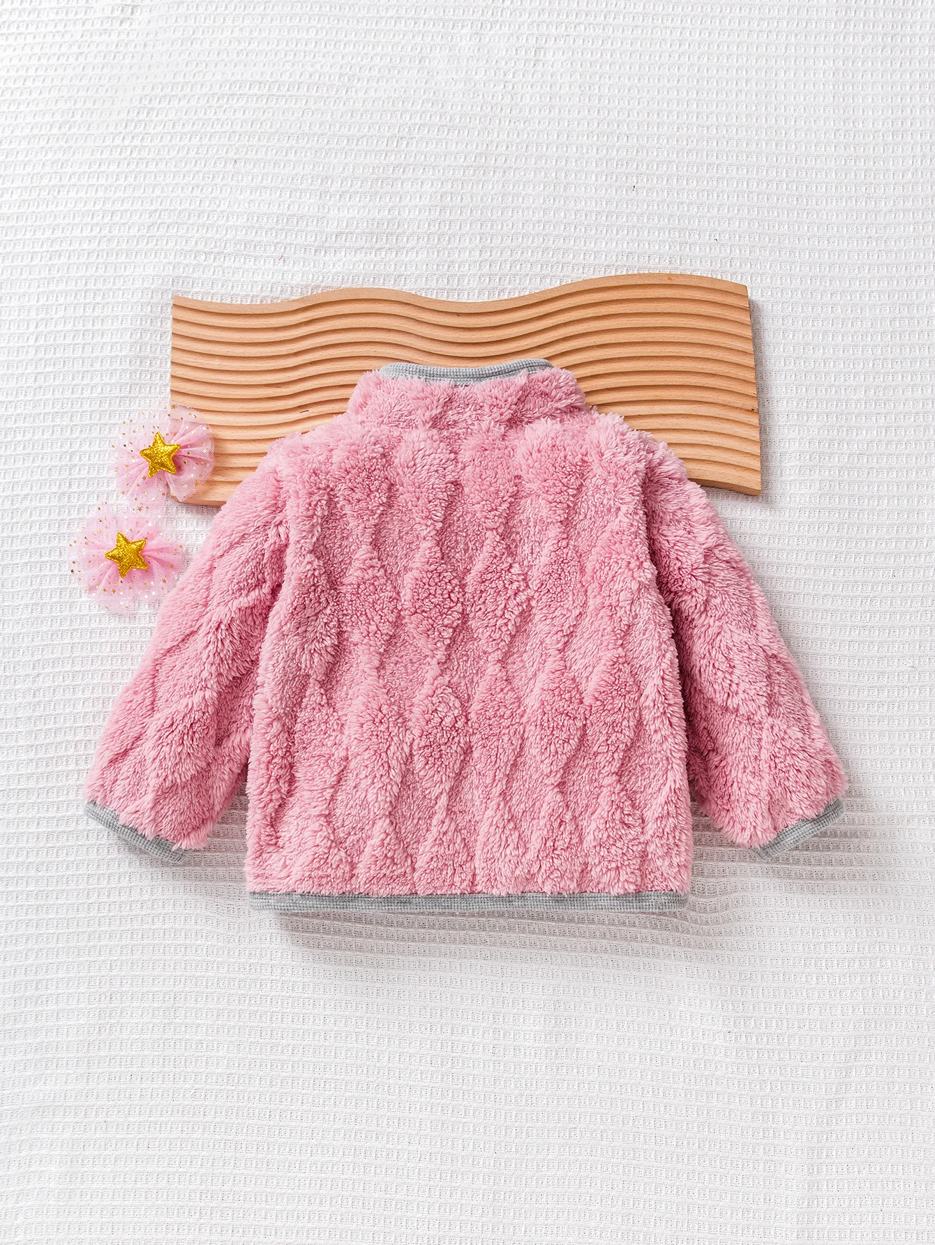 Girls' Autumn Winter Plush Jacket Pink Furry with Cat-Shaped Pockets Warm Cute One-Step Purchase Essential for Little Ones