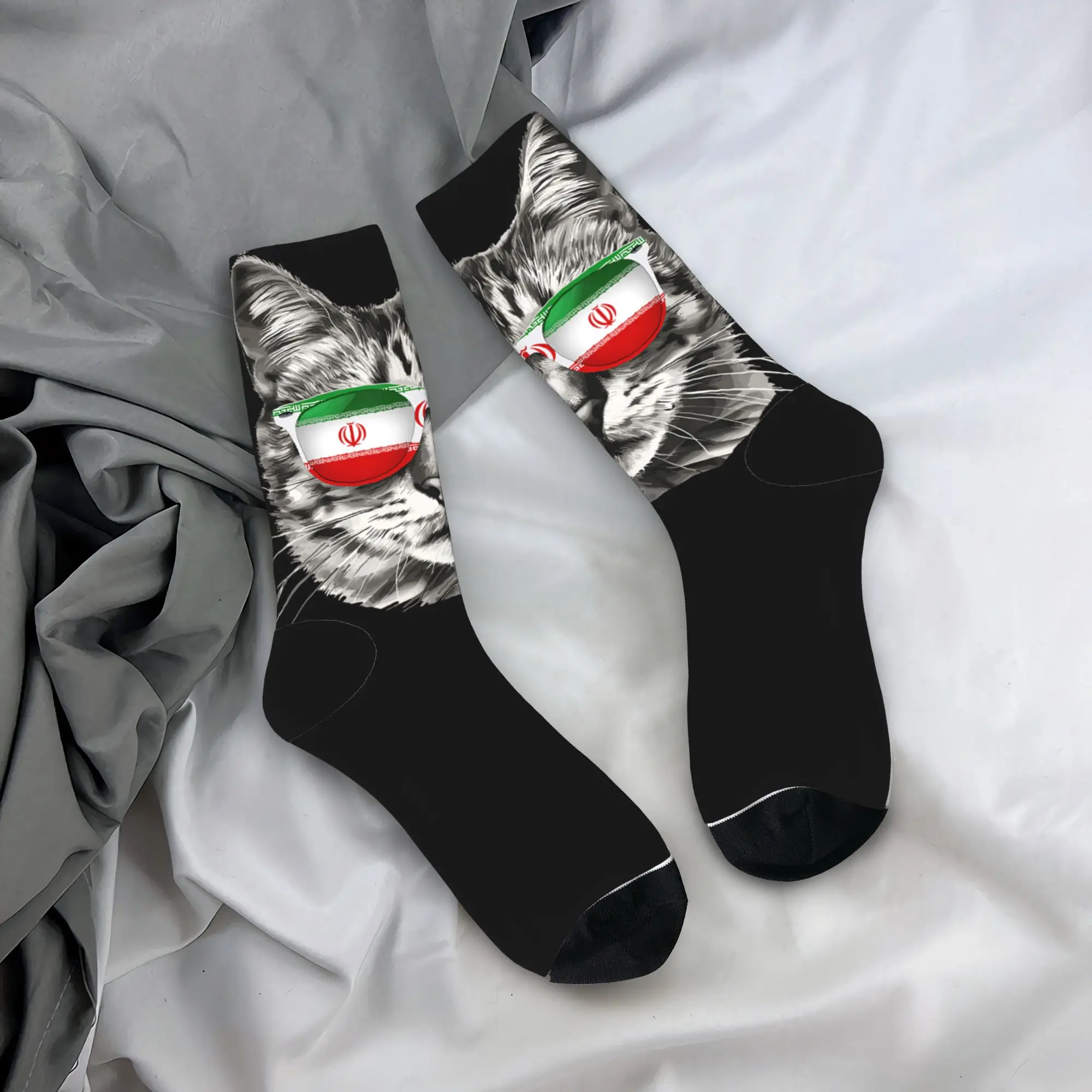 

Men Socks Iranian Flag Cat Iran Stockings Anti-Slip Soft Breathable Socks Spring Funny Printed Running Socks