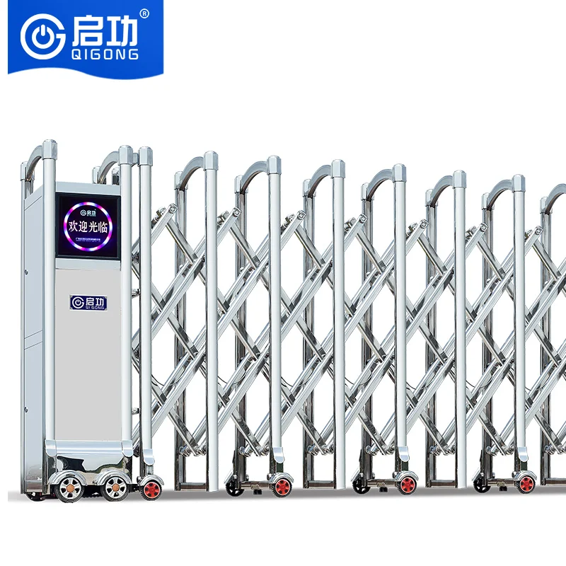 

Silver Stainless Steel Electric Automatic Retractable Industrial Graphic Design Outdoor Sliding Gate Company QG-J1717