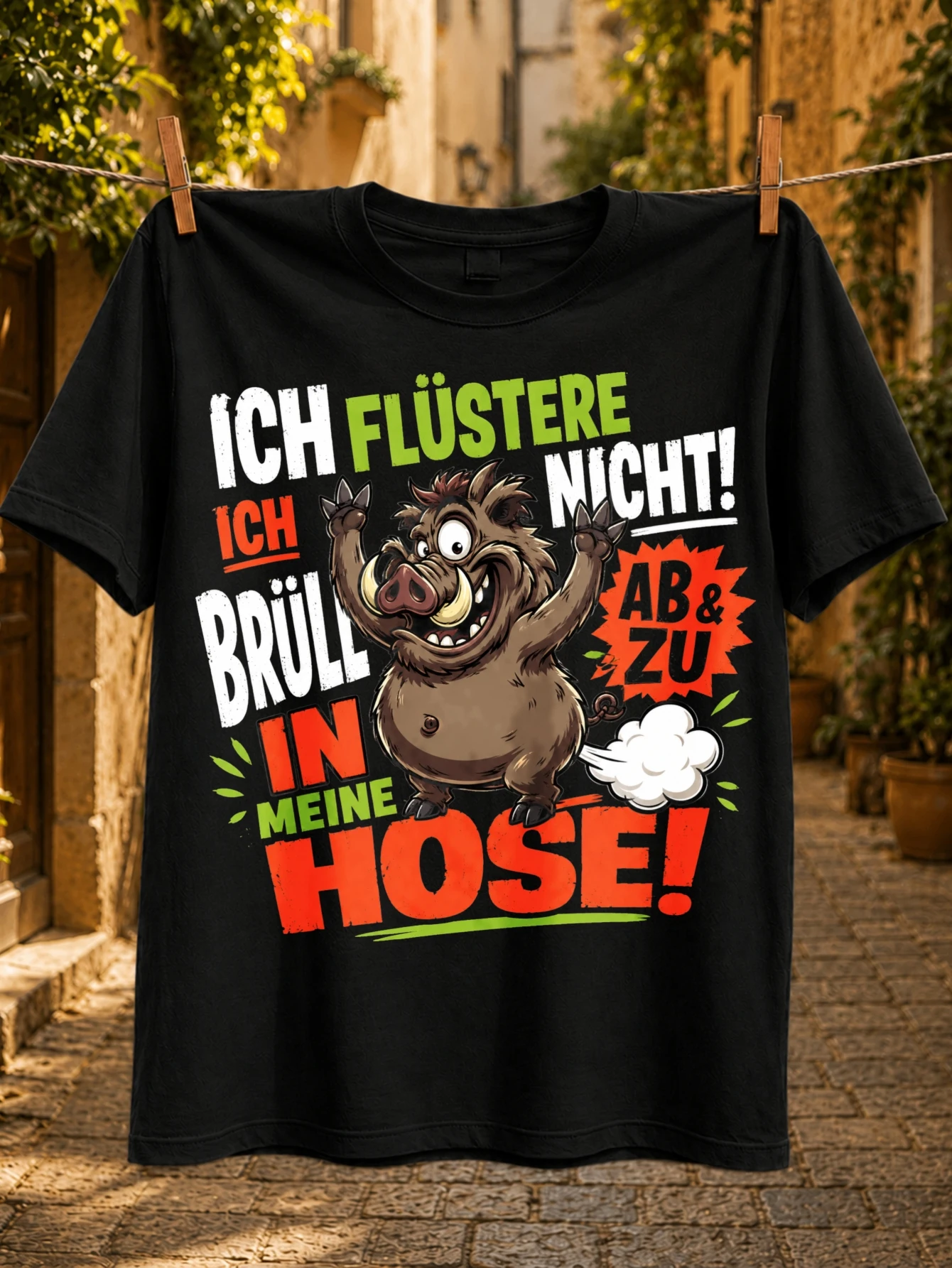 Ich Flustere Nicht Ich Brull Ab Und Zu In Meine Hose Cartoon wild boar with comic fart humor and  Unisex All T-Shirt