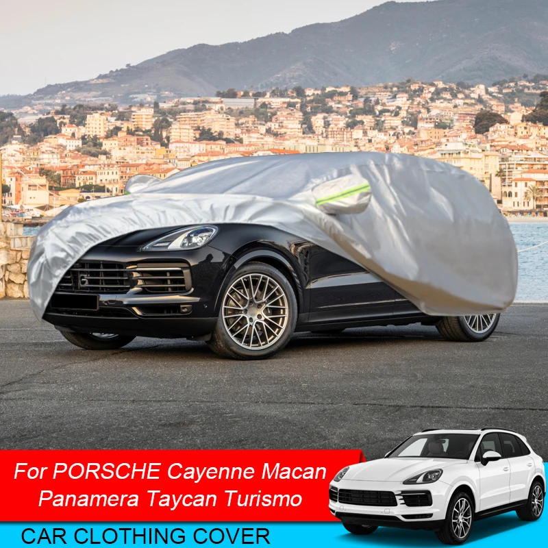 For Porsche Cayenne Coupe Macan Panamera Turismo Taycan Car Cover Polyester Sunshade Dust Anti-UV Cover Anti-Scratch Auto Access