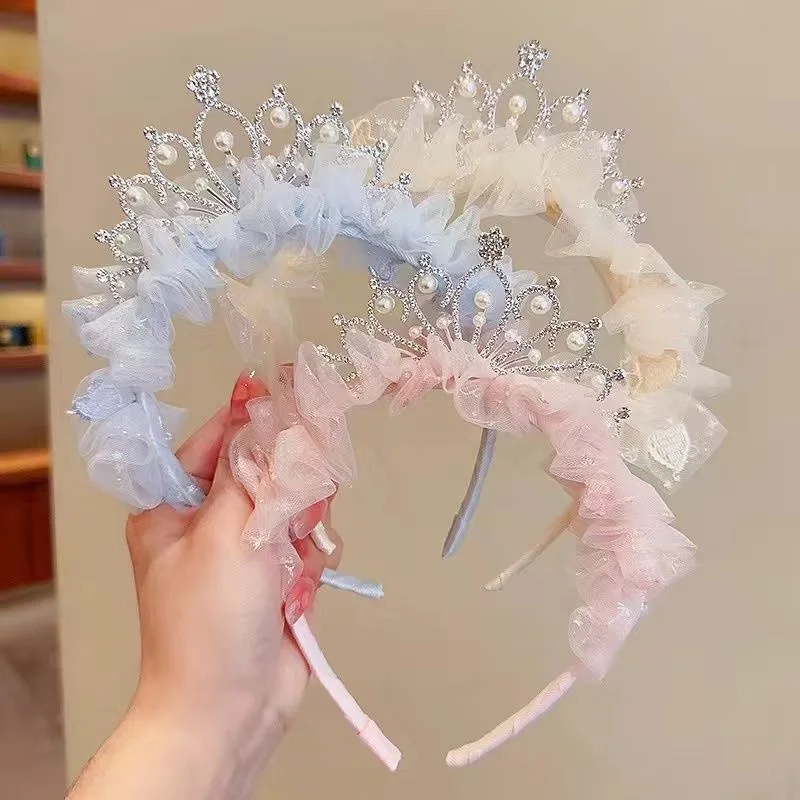 Acessórios de Cabelo para Meninas, Tiara Rosa e Azul Kawaii com Renda, Presente de Férias para Crianças, Acessórios de Princesa para Meninas, Coroa