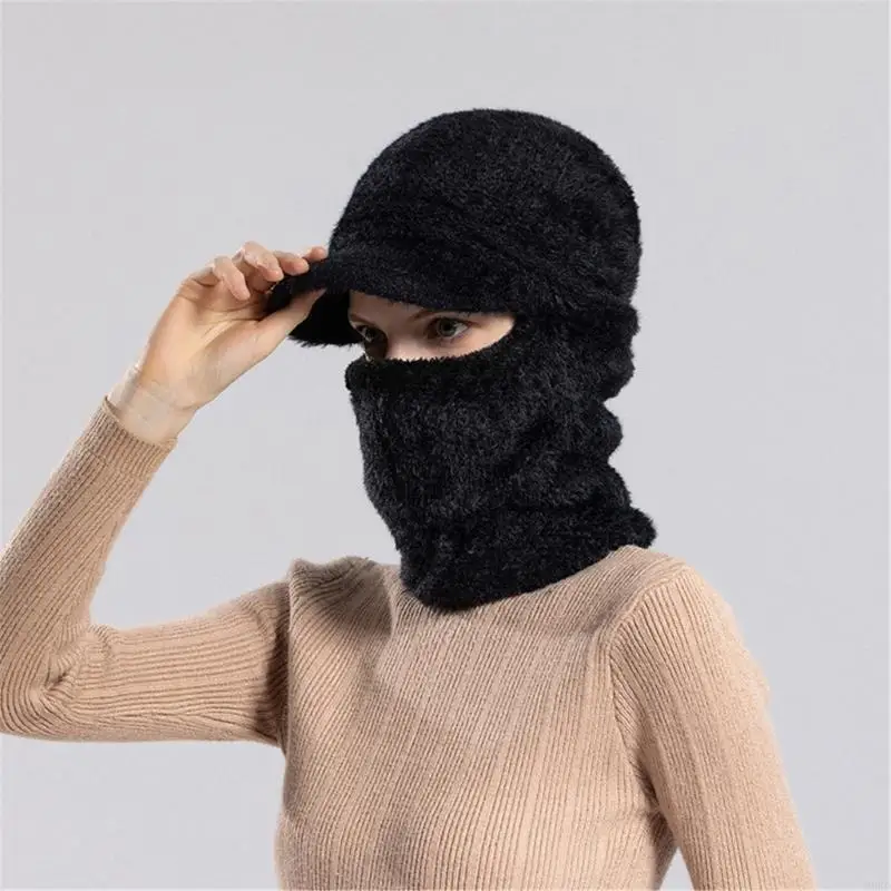 A0KD محبوك بالاكلافا للنساء في الهواء الطلق قبعة الشتاء الدافئة الرقبة قبعات متماسكة #5