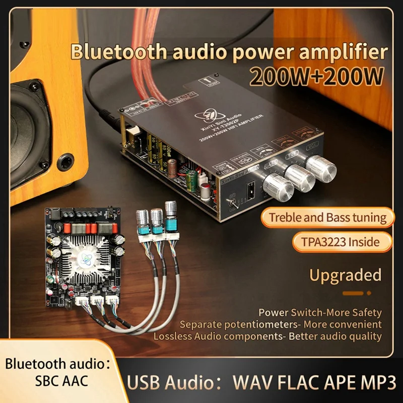 T2002P Upgraded Bluetootooth Audio Amplifier Board 200Wx2 High Power TPA3223 Sound Power Amplifier Module T2002P-ABVK
