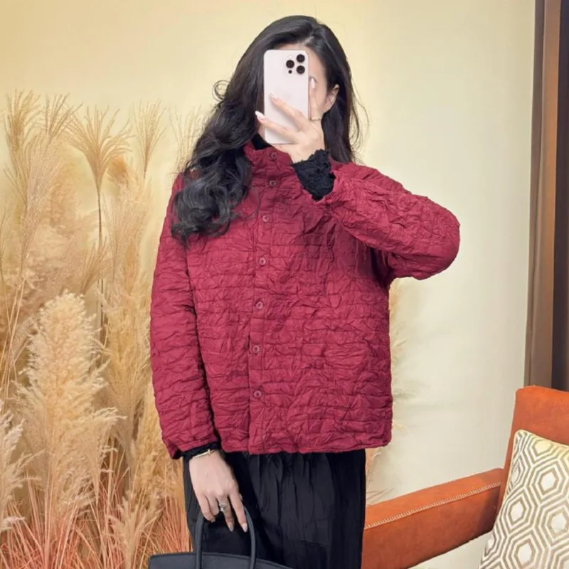 YFPF automne hiver nouvelle veste en coton femmes conception plissée couleur unie à manches longues manteau décontracté femme vêtements mode vêtements d'extérieur