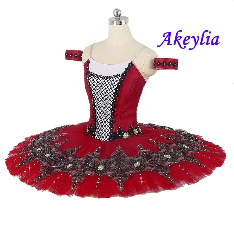 Cetim borgonha preto profissional tutu ballet meninas feito sob medida competição internacional ou desempenho traje de balé jn0451