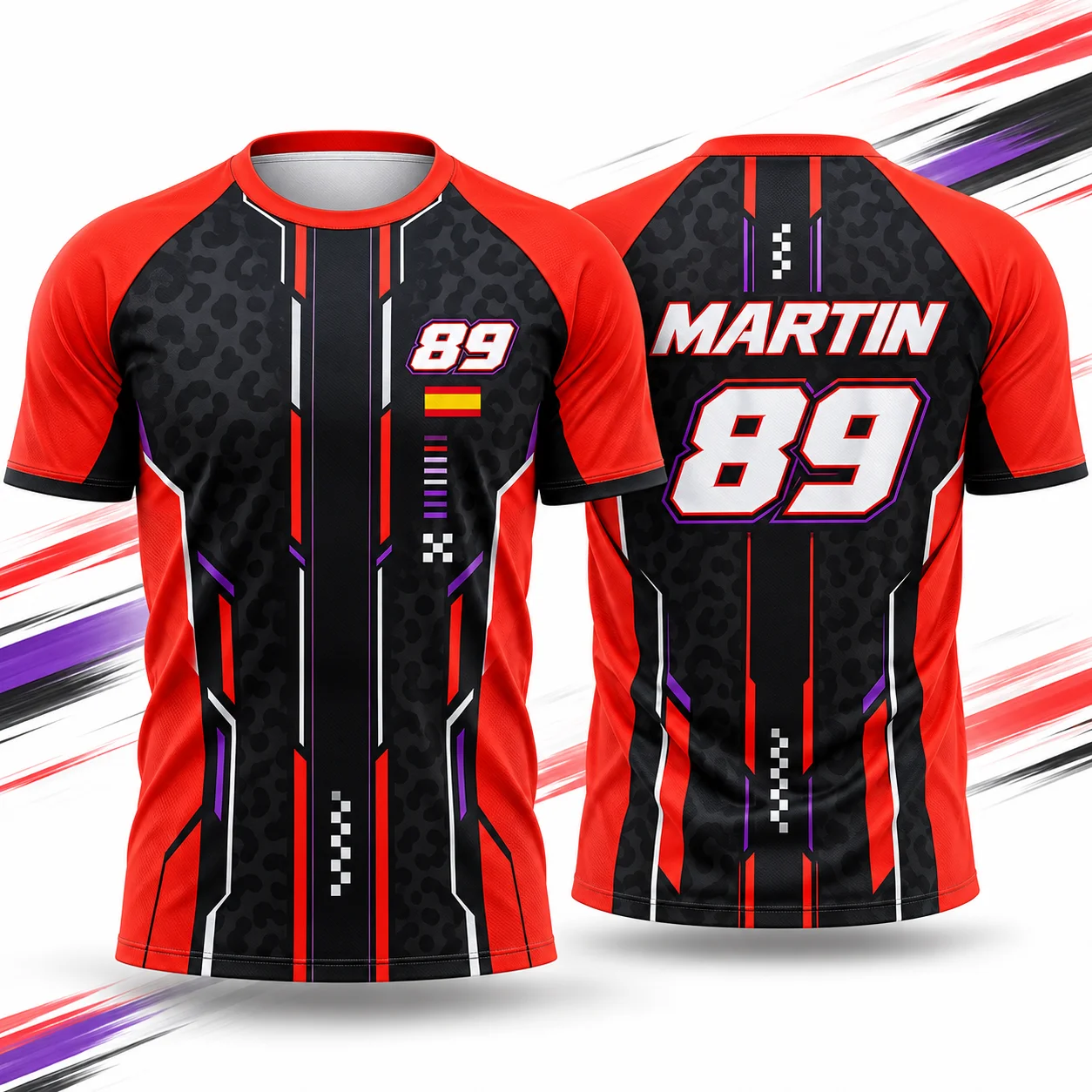 Martin 89 Mens Motorcycle Racing Jersey Summer Short Sleeve T Shirt Unisex Motorsport Style Casual Streetwear Riding Red Black