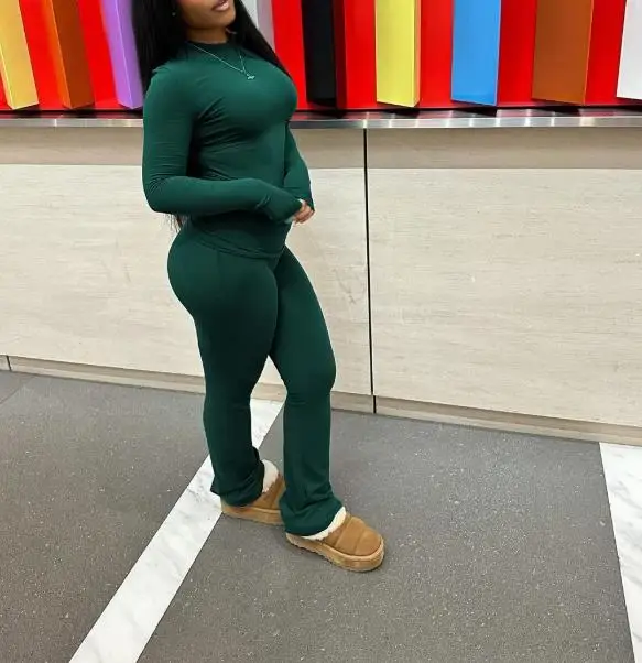 

Autumn New Solid Color Long Sleeved Pants Casual Sports Slim Fit Base Set