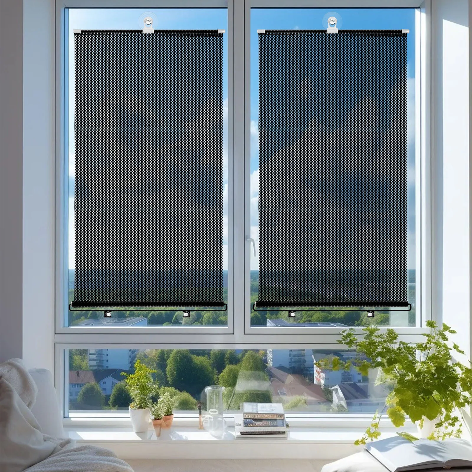 

Balcony Suction Cup Sunshade Blackout Curtain Black Mesh Dot Easy Install Portable Lightweight Temporary Door Window Shade