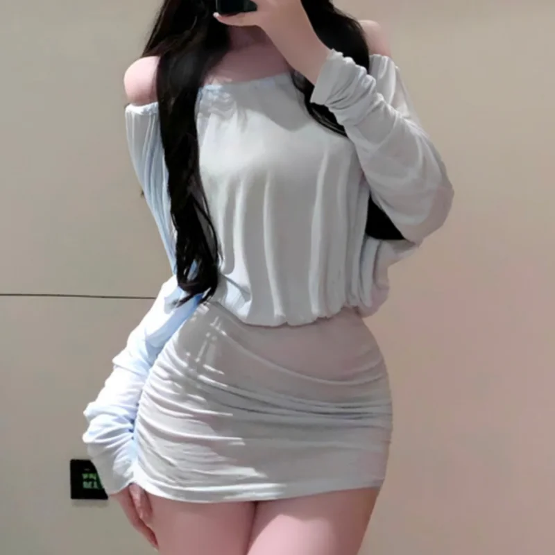 New Tight-fitting Temptation Lace Up Tie Up Lingerie One Shoulder Backless Hip Hugging Skirt Strapless Long Sleeves Slim Fit Set view 2