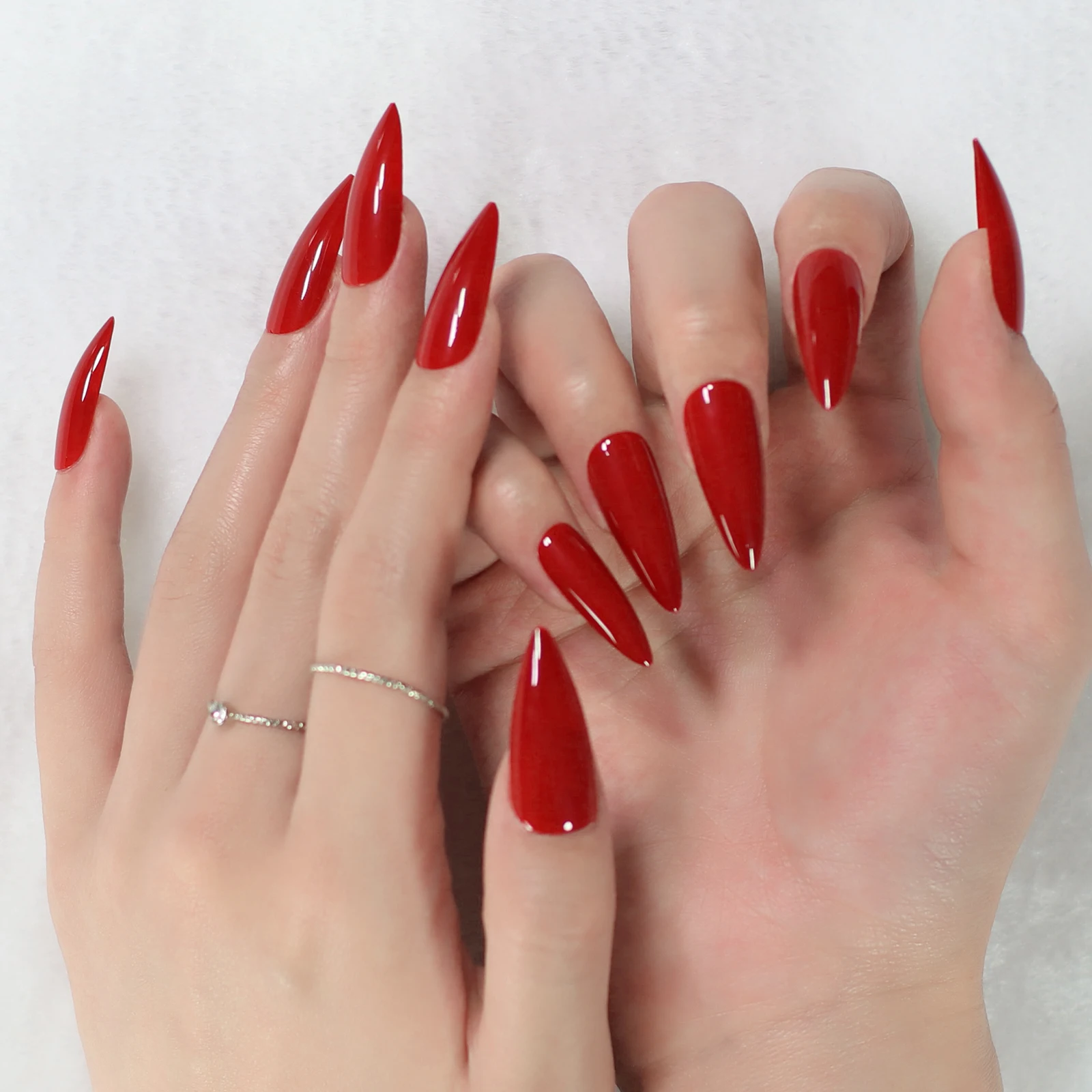 Stiletto Mirror Red Light Gossy Red Color Fingernails Fake Nails Art Medium Size Press On Nails Wholesale With Tabs