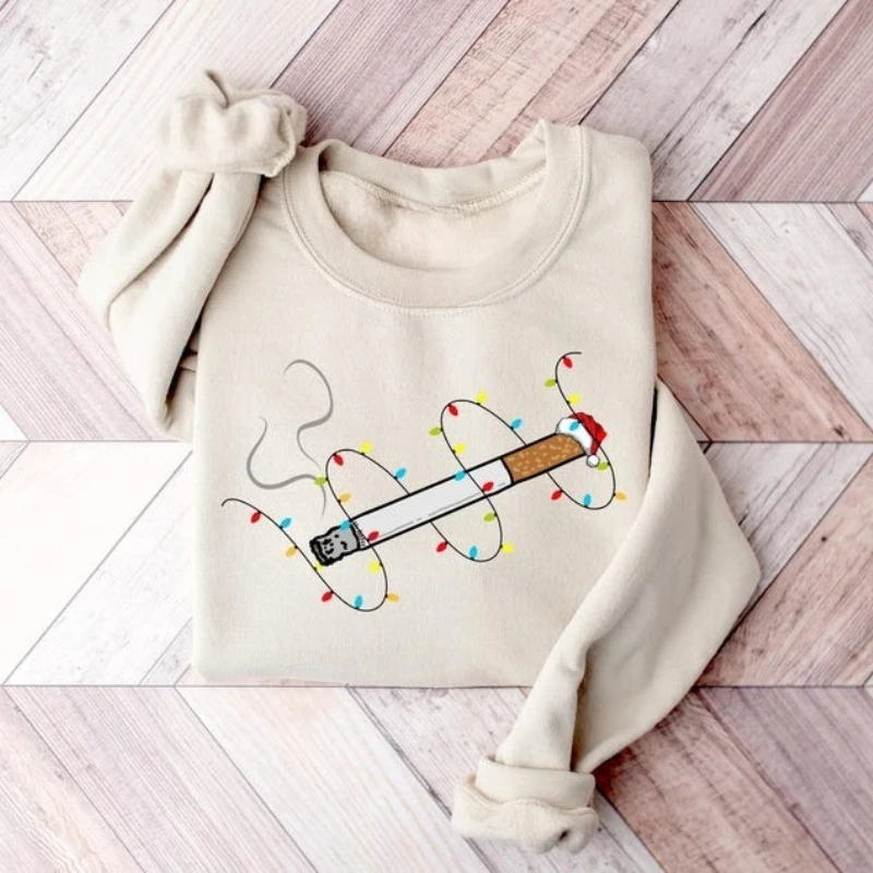 Amante de cigarro fumante luzes de natal viciado outono e inverno moletom manga longa combinando hoodies manter pulôver quente