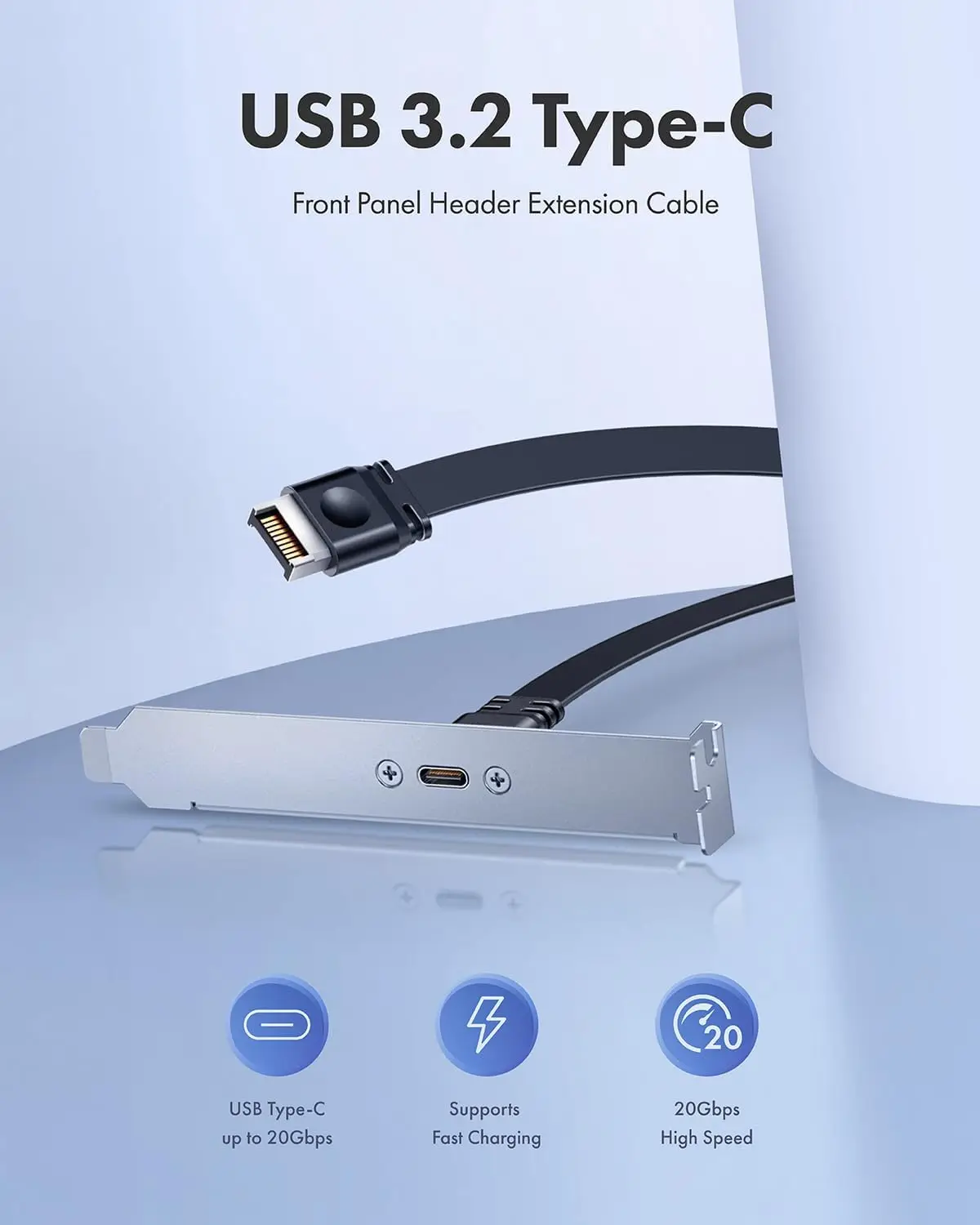 USB3.2 USB-C Front Panel Adapter, Motherboard Header Extension Cable, USB-C and USB to TypeC Type-E Key-A 20-Pin and 19-Pin