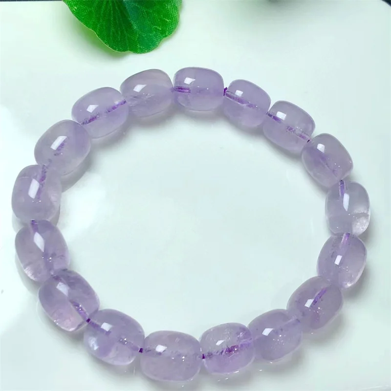 Natural Lavender Amethyst Bucket Bead Bracelet For Women Men Reiki Healing Wealth Fortune Bangle Jewelry Gift 1PCS 10X12MM