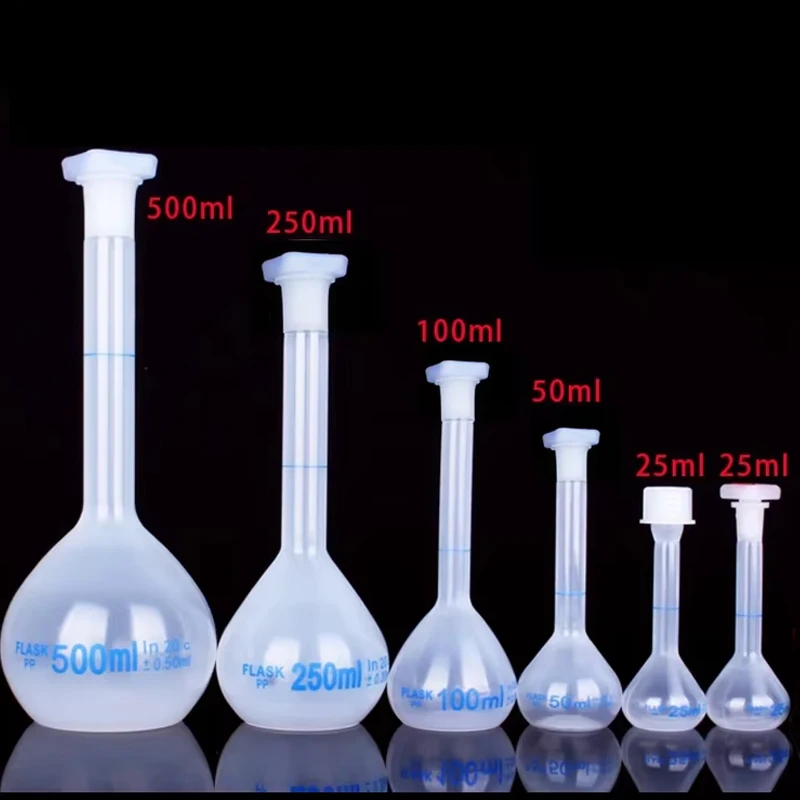 Volumetric Flask With Stopper Long Neck Measuring Flask Graduated Plastic Bottle for Test Lab Supplies 25/50/100/250/500/1000ml