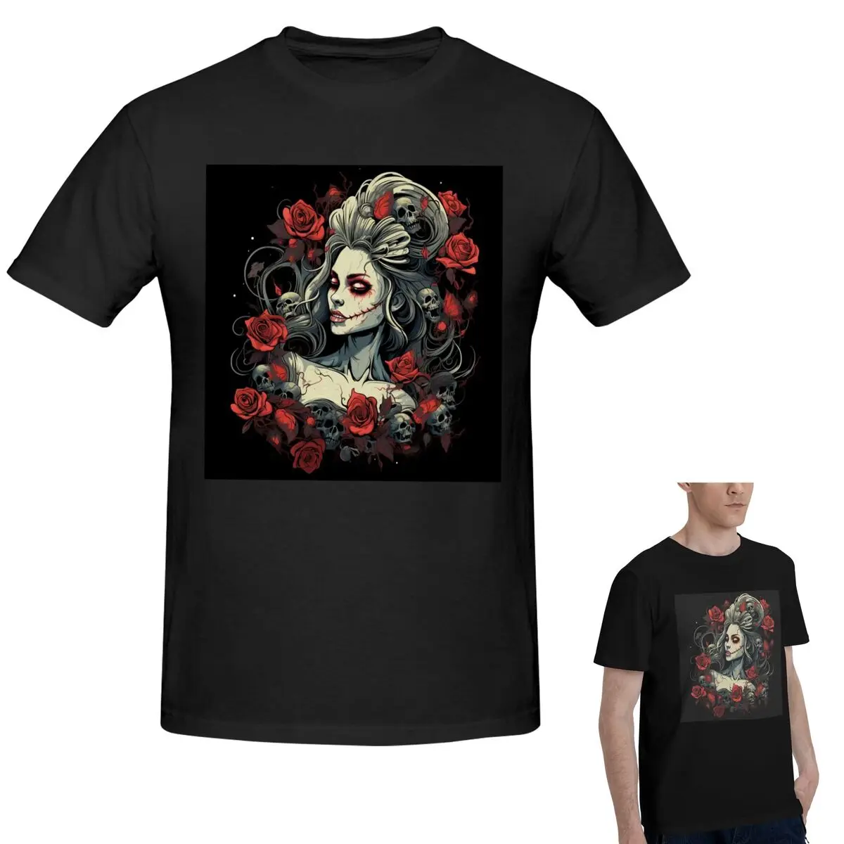 

100% Cotton Alexander Gothic Las Elegantes Girls Day Of Dead Skull T-Shirt Men's Funny Oversized T Shirt Men O-Neck Shirts Tops