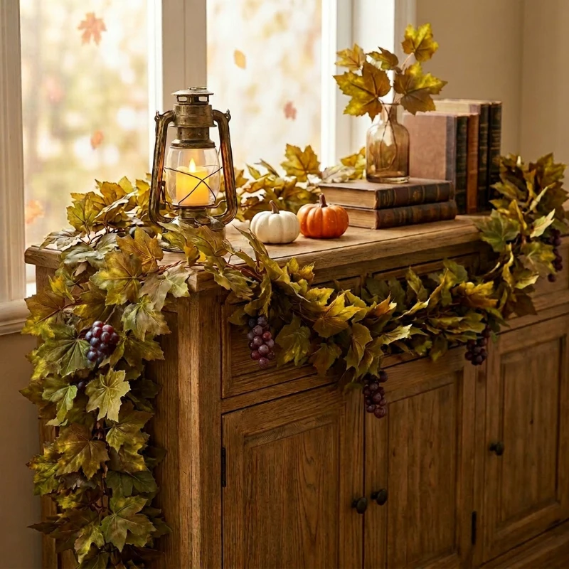 4pcs 175cm Simulation Maple Leaf Wall Hanging Plastic Grape Restaurant Decoration Artificial Green Plants Leaves Wall Hanging