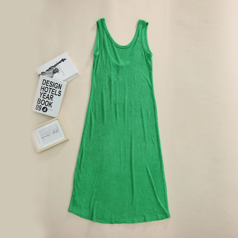 Summer 100% Cotton Women Sleeveless Dress Orange Color Long Dresses Chic Breathable Casual Daily Dress A-Line Beach Sundress Y2k